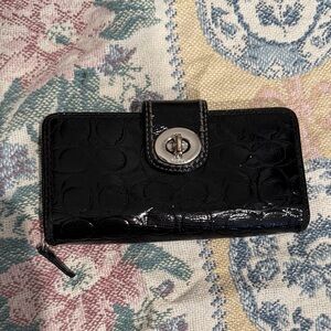 Coach Black Patent Leather Embossed Logo Wallet